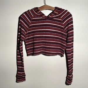 Earthbound Striped Knit Crop Top Hoodie